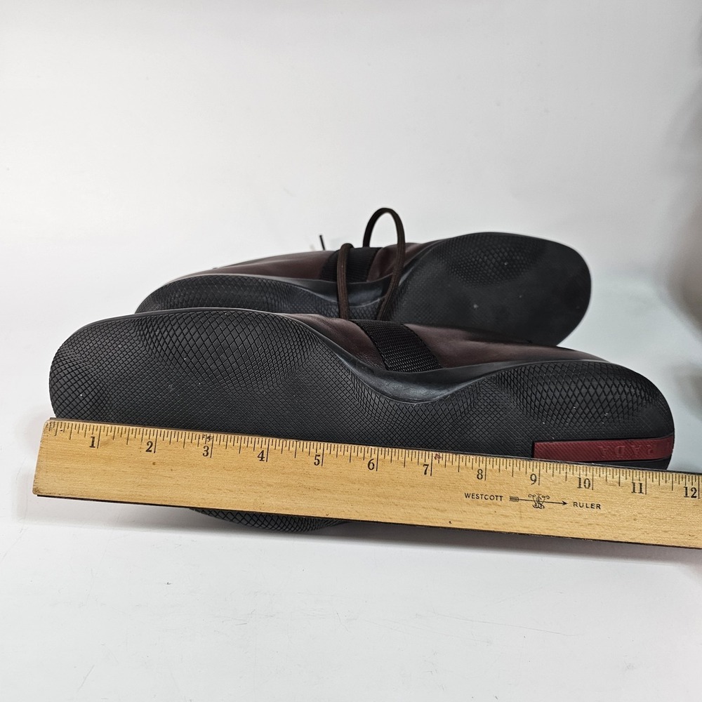 PRADA Sport Leather Low Sneakers Mens Size 11 Brown Solid Italy Shoes Luxury - Picture 15 of 16